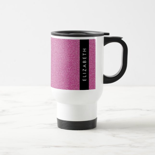 Pink Glitter, Glitter Background, Your Name Travel Mug (Right)