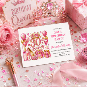 Pink Glitter Gold Confetti Thirty Birthday Party I Invitation