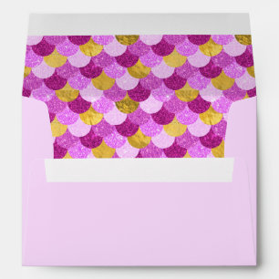 Pink Glitter Gold Foil Mermaid Scales Pattern Envelope