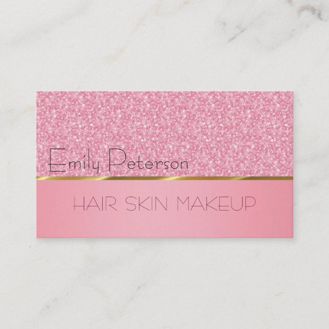 Pink Glitter Gold Stripe Business Card (Front)