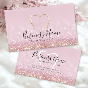 Pink Glitter Gold Tooth Teeth Whitening Business Card