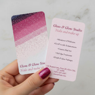 Pink glitter gradient Elegant nail salon beauty Business Card