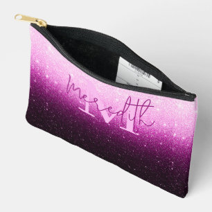 Pink glitter gradient personalised accessory pouch