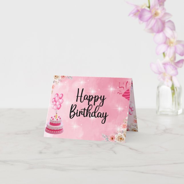 pink glitter happy birthday card (Orchid)