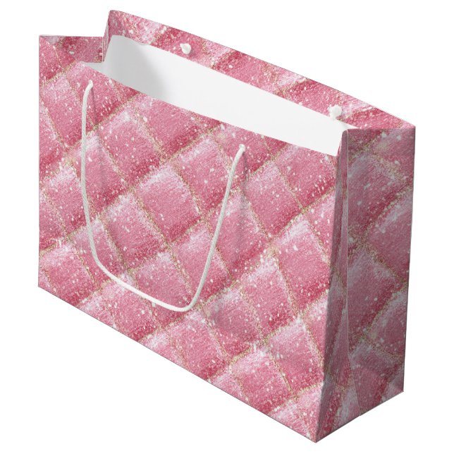 Pink Glitter Harlequin Glam Large Gift Bag (Front Angled)