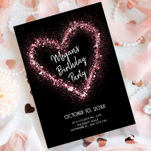 Pink glitter heart birthday  invitation