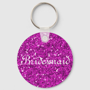 Pink Glitter Heart Personalised Bridesmaid Key Ring