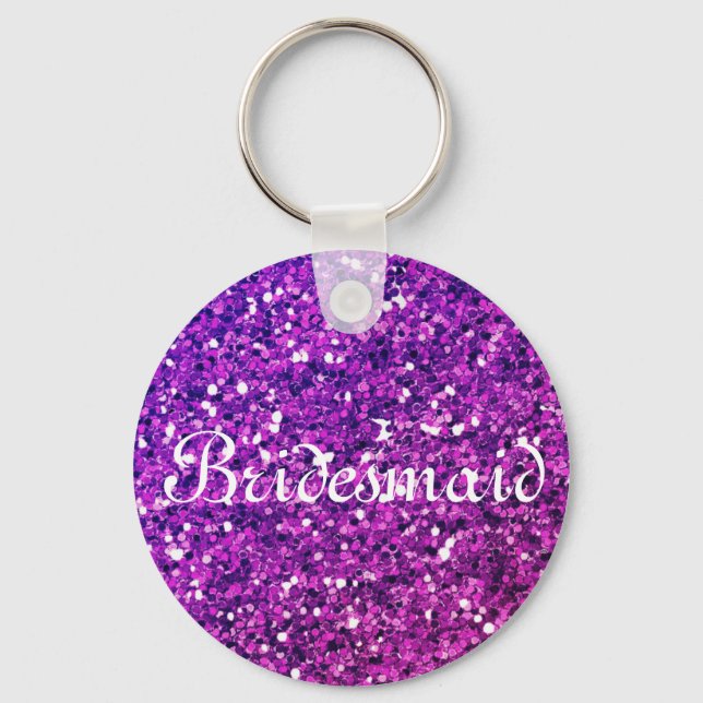 Pink Glitter Heart Personalised Bridesmaid Key Ring (Front)