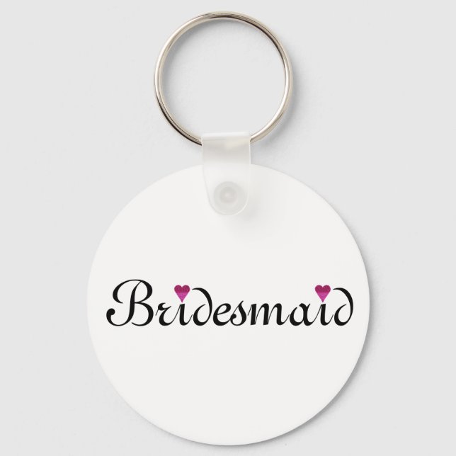 Pink Glitter Heart Personalised Bridesmaid Key Ring (Front)