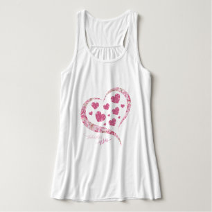 Pink Glitter Heart Romantic Happy Valentine's Day  Singlet