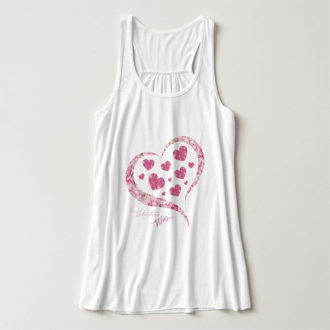 Pink Glitter Heart Romantic Happy Valentine's Day  Singlet (Design Front)