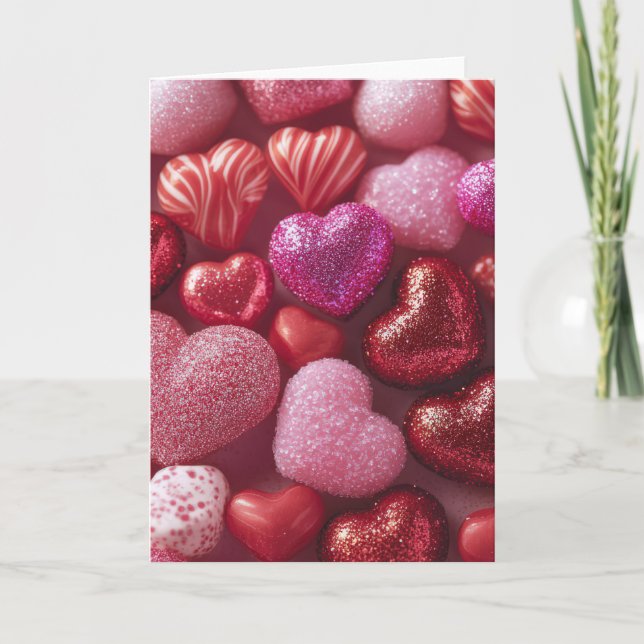 Pink Glitter Hearts Design Valentine’s Day Card (Front)