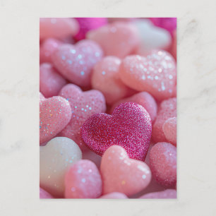 Pink Glitter Hearts Design Valentine`s Day Card 
