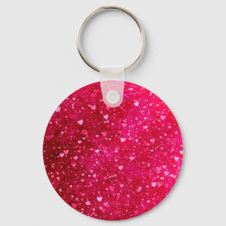 Pink Glitter Hearts Pattern Key Ring