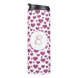 Pink Glitter Hearts Pattern Monogram Custom Thermal Tumbler
