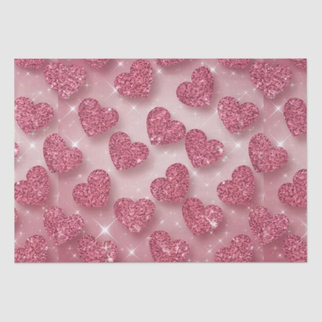 Pink Glitter Hearts Sparkly Romantic Tissue Paper  (Front)