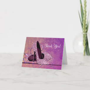 Pink Glitter HIgh Heel Shoe Thank You Card