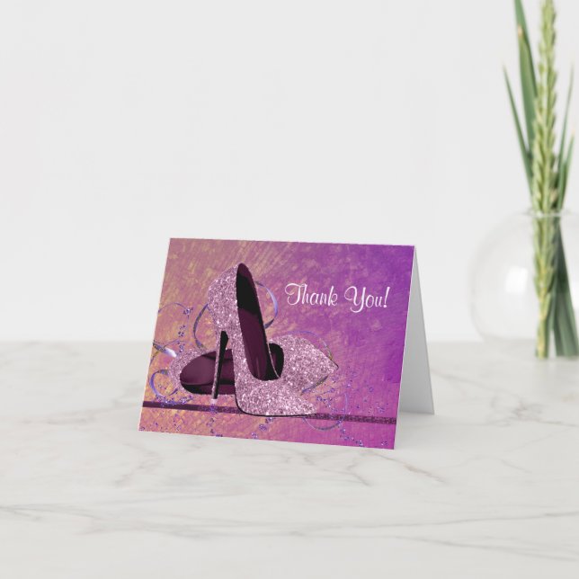 Pink Glitter HIgh Heel Shoe Thank You Card (Front)
