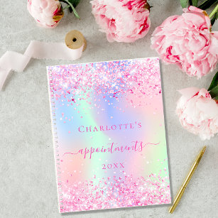Pink glitter holographic unicorn name 2022 planner