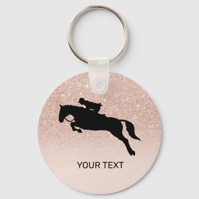 Pink Glitter Horse Jumping Dressage Equestrian Key Ring (Front)