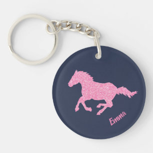 Pink Glitter Horse Little Girl First Name Animal Key Ring