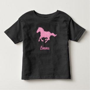 Pink Glitter Horse Little Girl First Name Animal Toddler T-Shirt