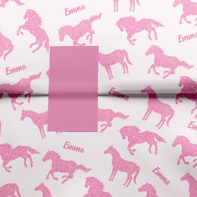Pink Glitter Horse Pattern Girl Name Birthday Tissue Paper (Creator Uploaded)