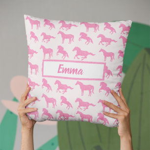 Pink Glitter Horse Pattern Little Girl First Name Cushion
