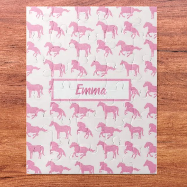 Pink Glitter Horse Pattern Little Girl First Name Jigsaw Puzzle (Creator Uploaded)
