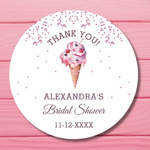 Pink Glitter Ice Cream Bridal Shower Thank You Classic Round Sticker