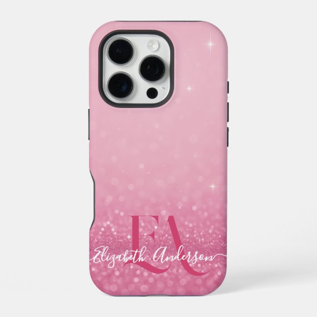 Pink Glitter iPhone Case with Initials & Name (Back)