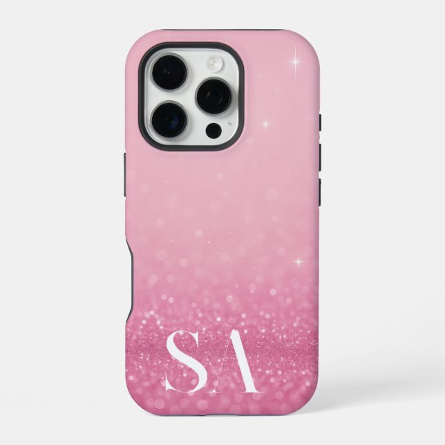Pink Glitter iPhone Case with Initials & Name (Back)