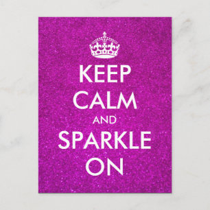Pink glitter Keep calm and sparkle on postcards