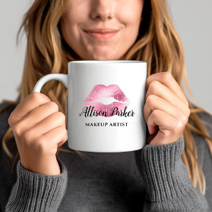 Pink Glitter Kiss Lips Business Makeup Artist Coffee Mug