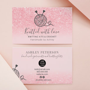 Pink glitter knitting crochet yarn handmade business card