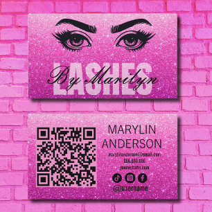 Pink Glitter Lash Technician Scannable QR Code Business Card