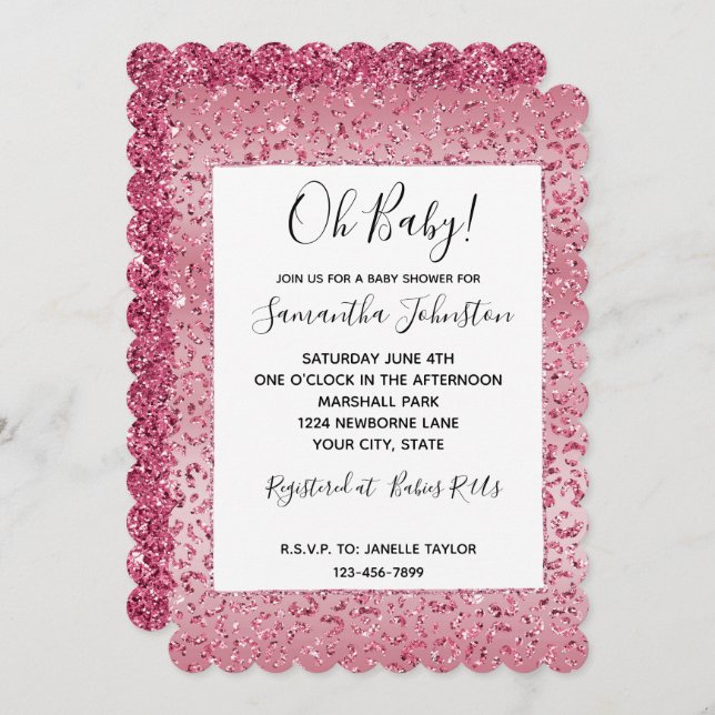 Pink Glitter Leopard Ombre Invitation (Front/Back)