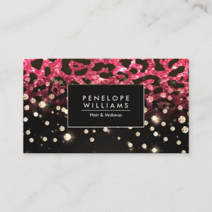 Pink Glitter Leopard Print and Diamonds Business Card