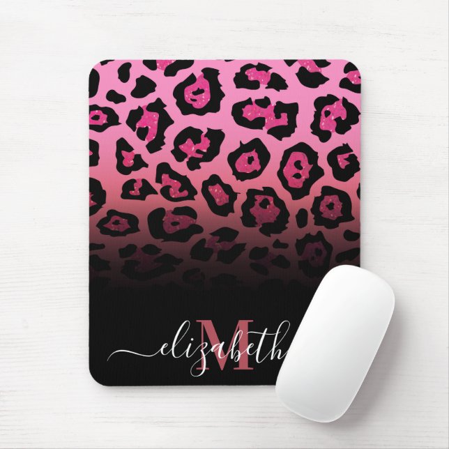 Pink Glitter Leopard Print Mouse Pad (With Mouse)