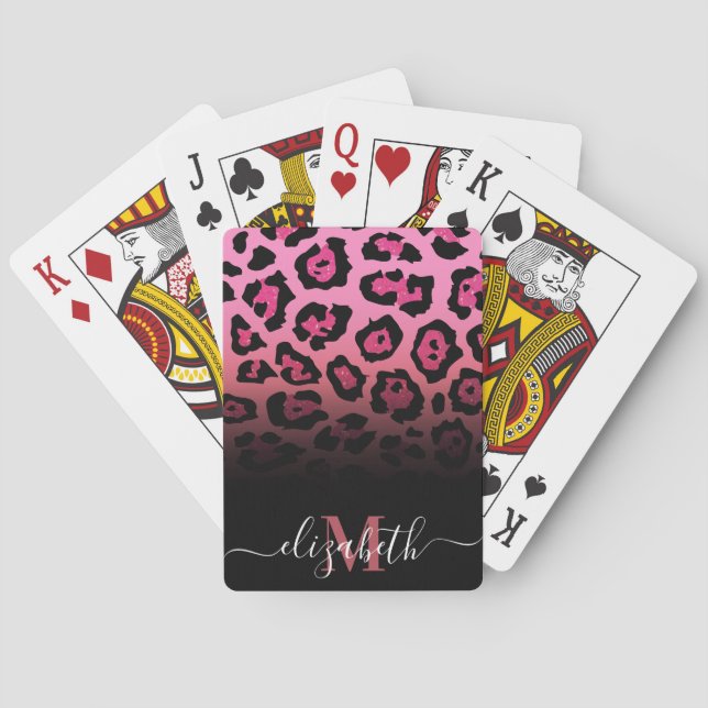 Pink Glitter Leopard Print Playing Cards (Back)