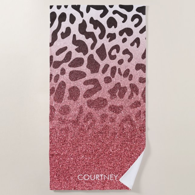 Pink Glitter Leopard Skin Beach Towel (Front)