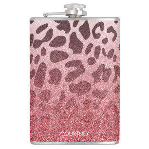 Pink Glitter Leopard Skin Hip Flask