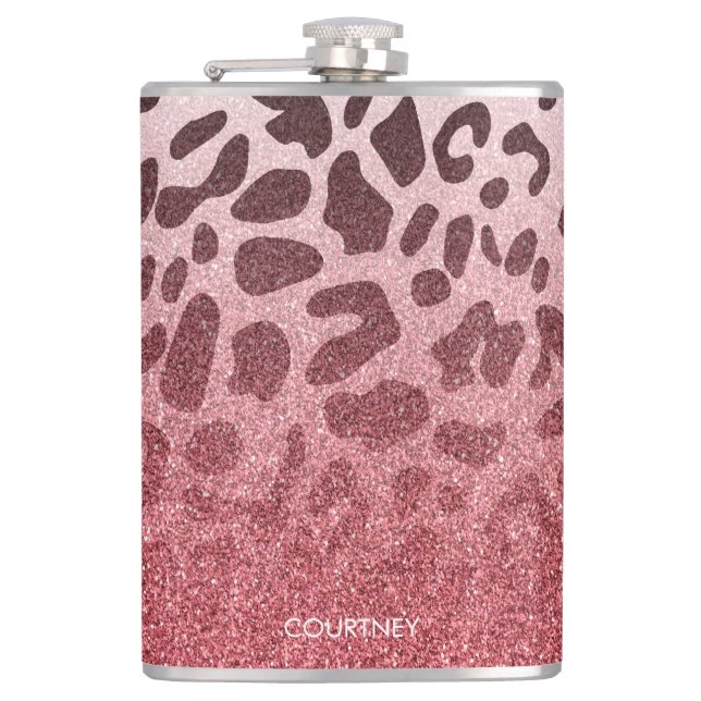 Pink Glitter Leopard Skin Hip Flask (Front)