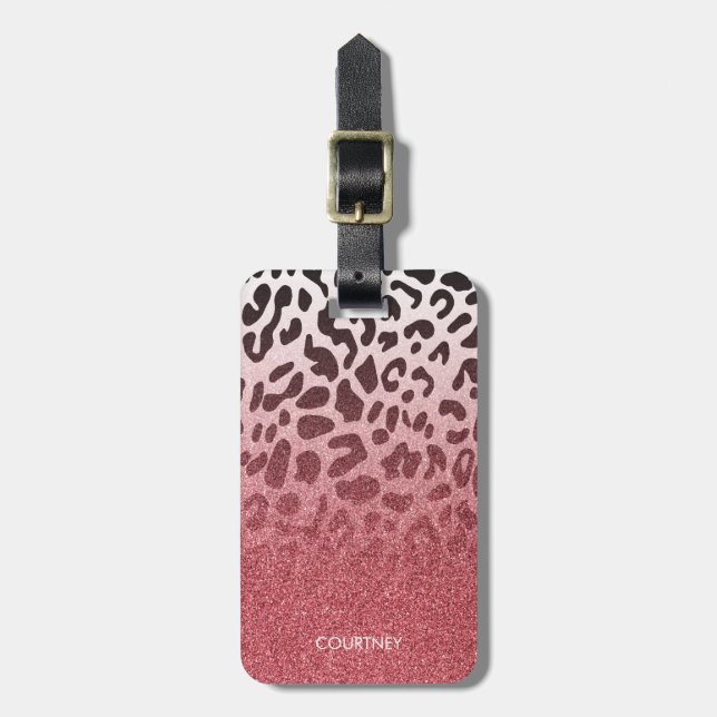Pink Glitter Leopard Skin Luggage Tag (Front Vertical)