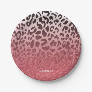 Pink Glitter Leopard Skin Paper Plate