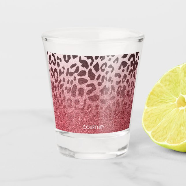Pink Glitter Leopard Skin Shot Glass (Front)