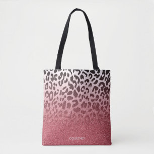 Pink Glitter Leopard Skin Tote Bag