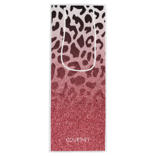 Pink Glitter Leopard Skin Wine Gift Bag
