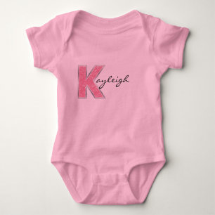 Pink Glitter letter K Baby Bodysuit