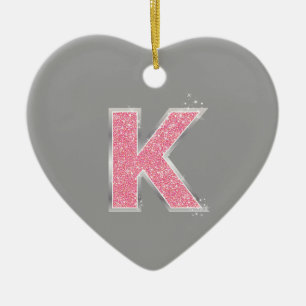 Pink Glitter letter K Ceramic Tree Decoration
